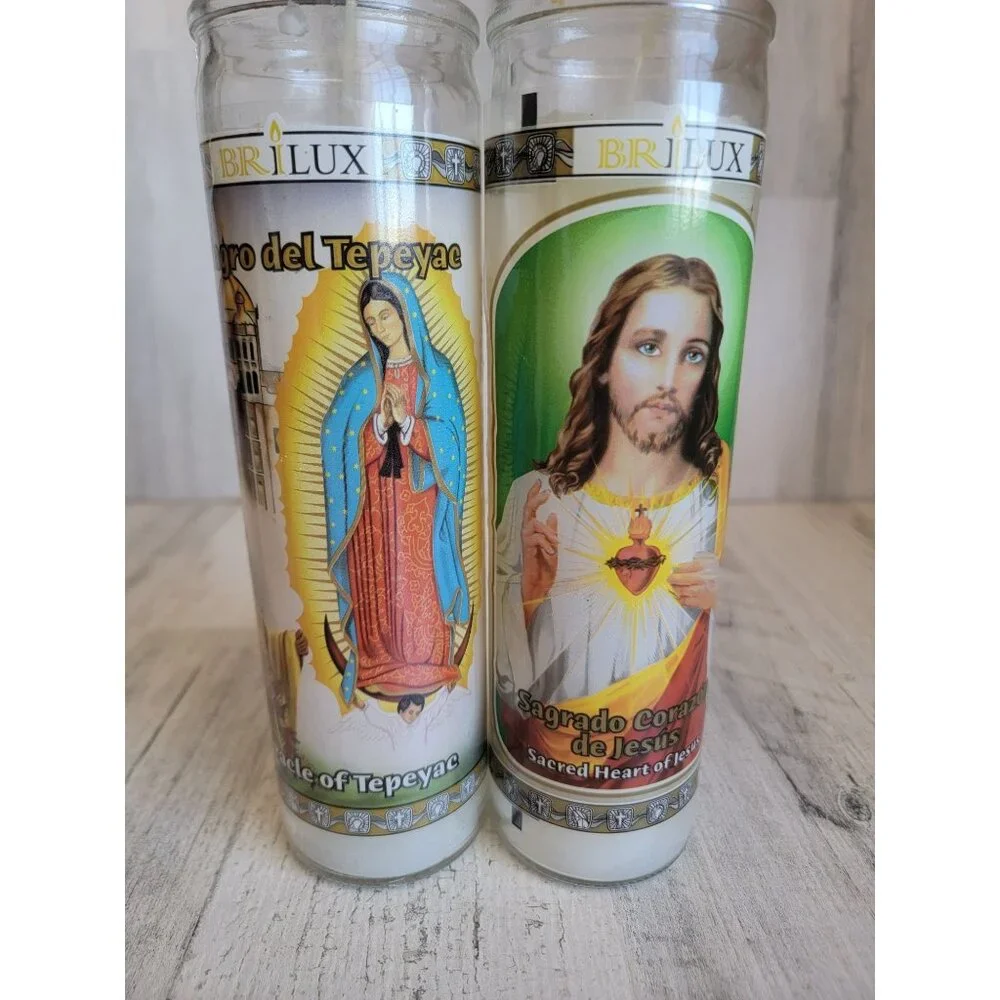 Religious Hail Mary‎ Jesus candle tall set home decor